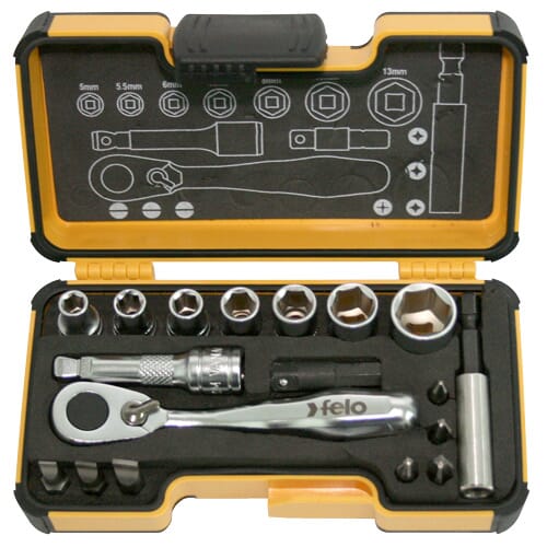 Felo 057 R-Go Xs Mini Socket & Bit Set 1/4"Dr 18Pc