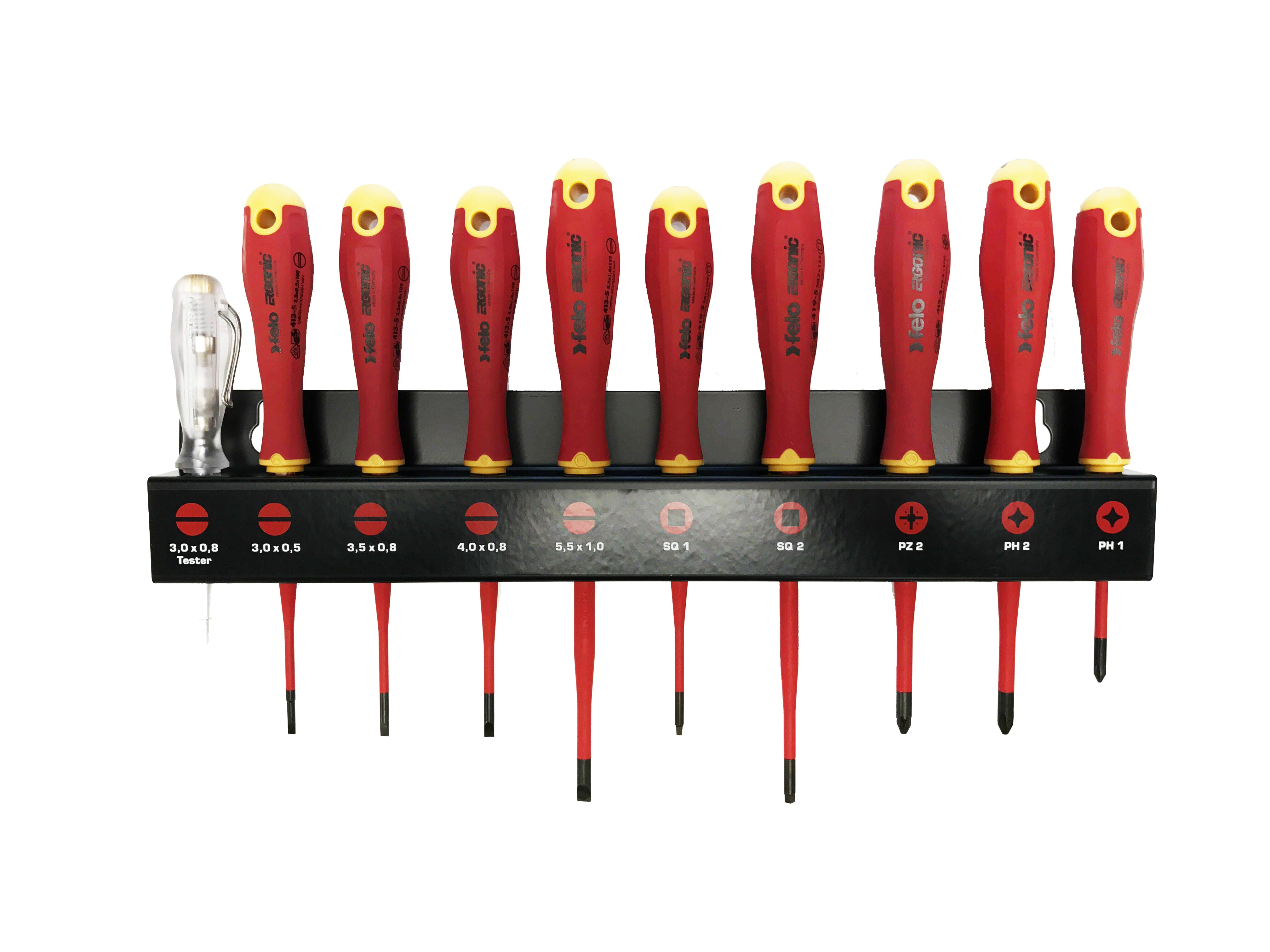 Felo 413 Series Ergonic E-Slim Screwdriver Set 10Pc With Metal Rack