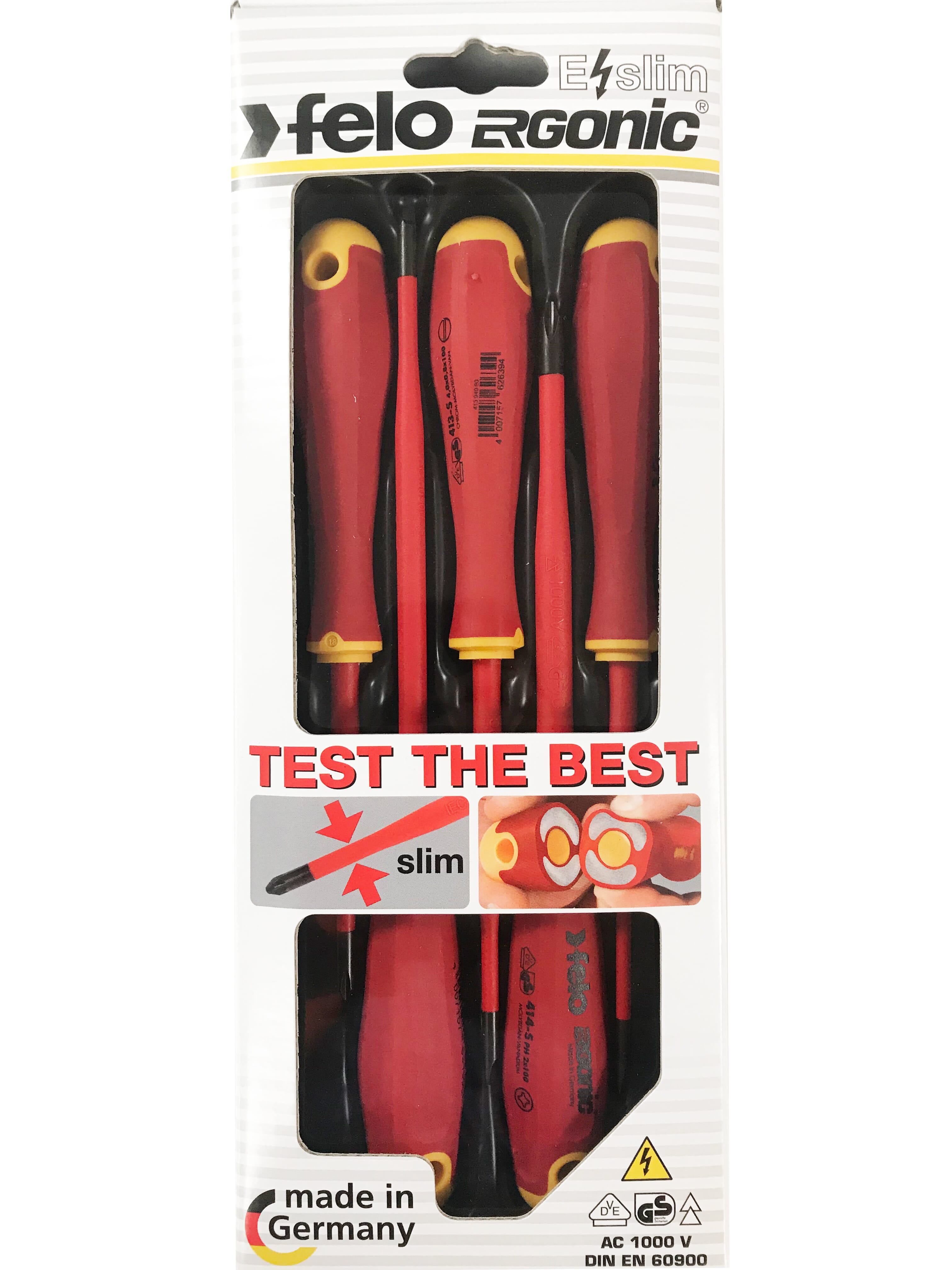 Felo 413 Series Ergonic E-Slim Screwdriver Set 5Pc Insulated Hardened Tip