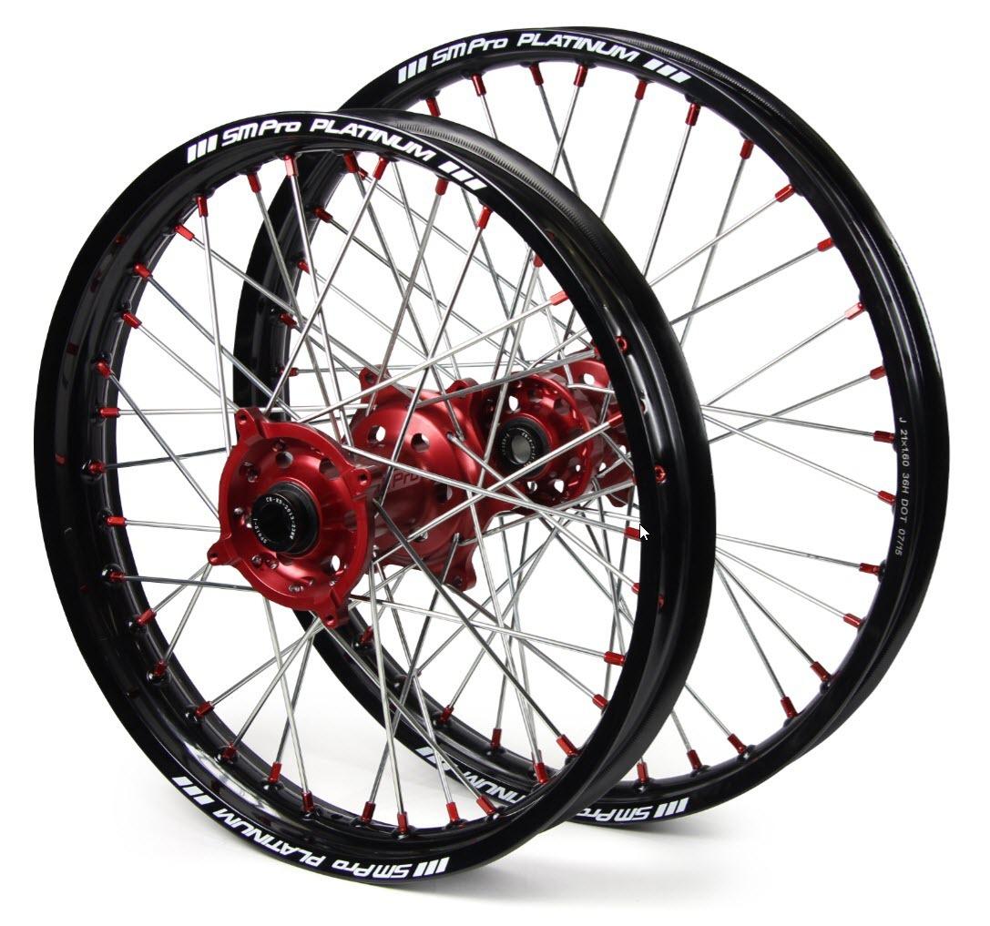 Wheel Set Complete Sm Pro Platinum Front & Rear Honda Crf150R 07-21 Red Hubs Black Rims