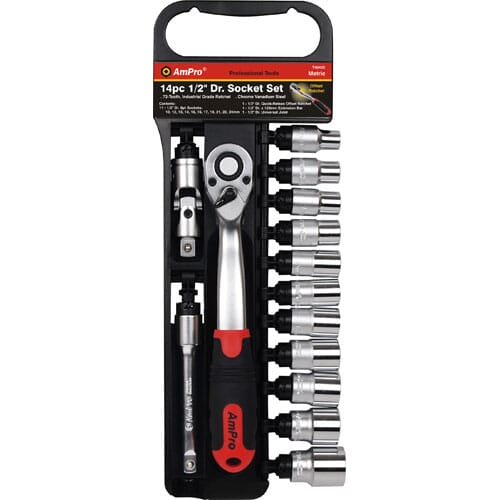 Ampro Socket Set 1/2"Dr 10-24Mm 6Pt 14Pc (Open Rack Type)