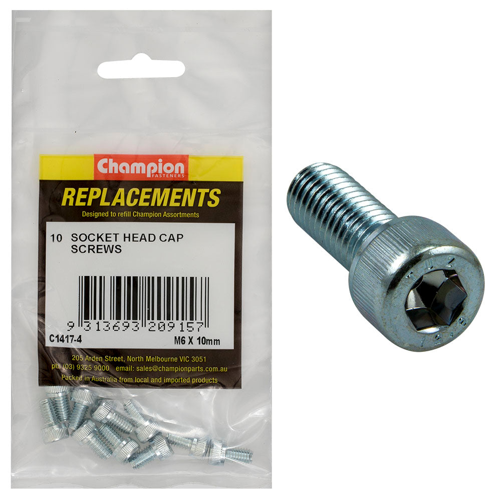 Champion M6 X 10Mm Socket Head Cap Screw-Din912-Gr12.9 -10Pk