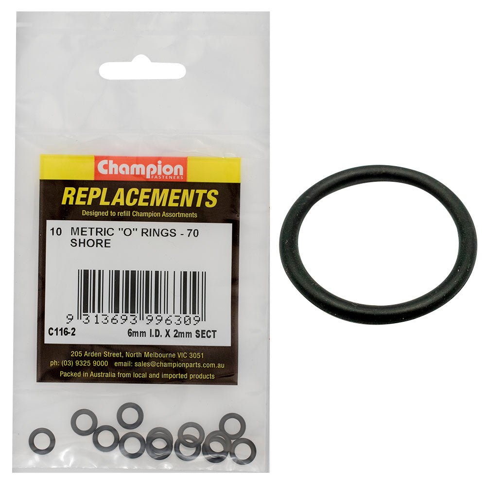 Champion 6Mm (I.D.) X 2Mm Metric O-Ring -10Pk