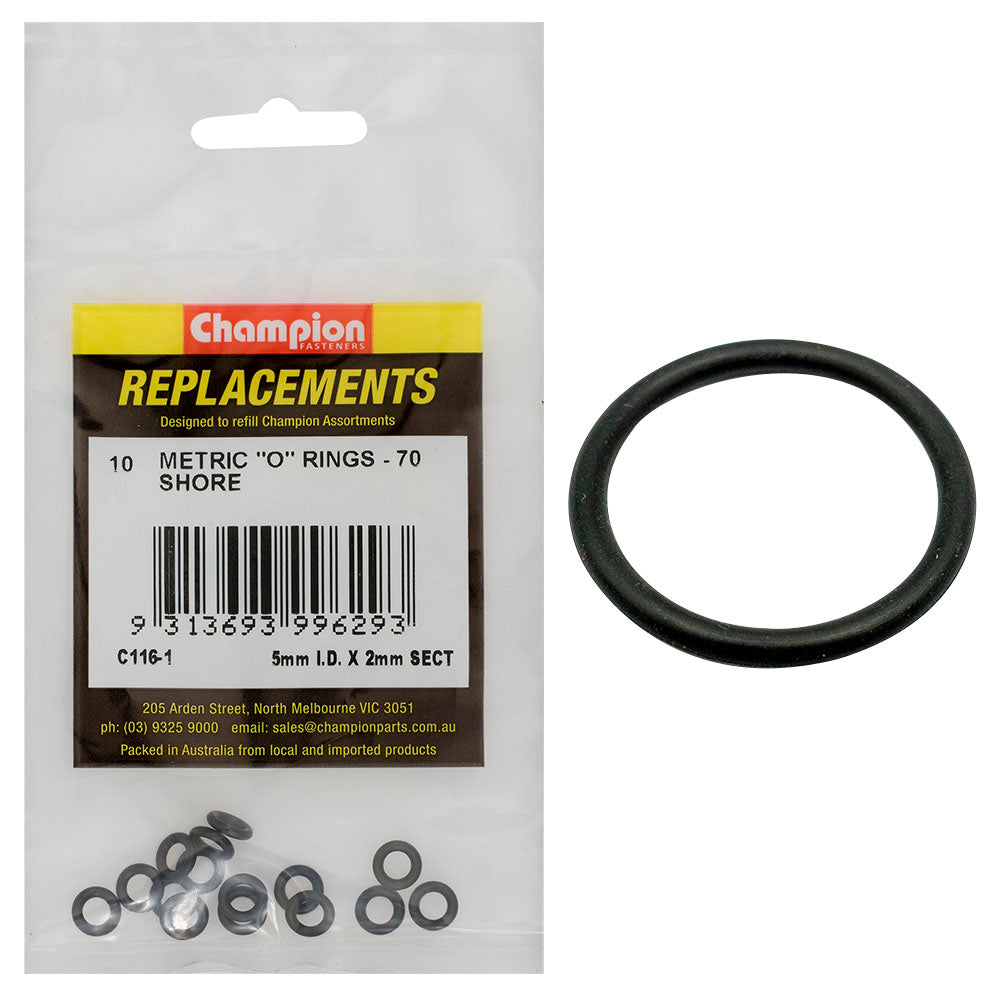 Champion 5Mm (I.D.) X 2Mm Metric O-Ring -10Pk