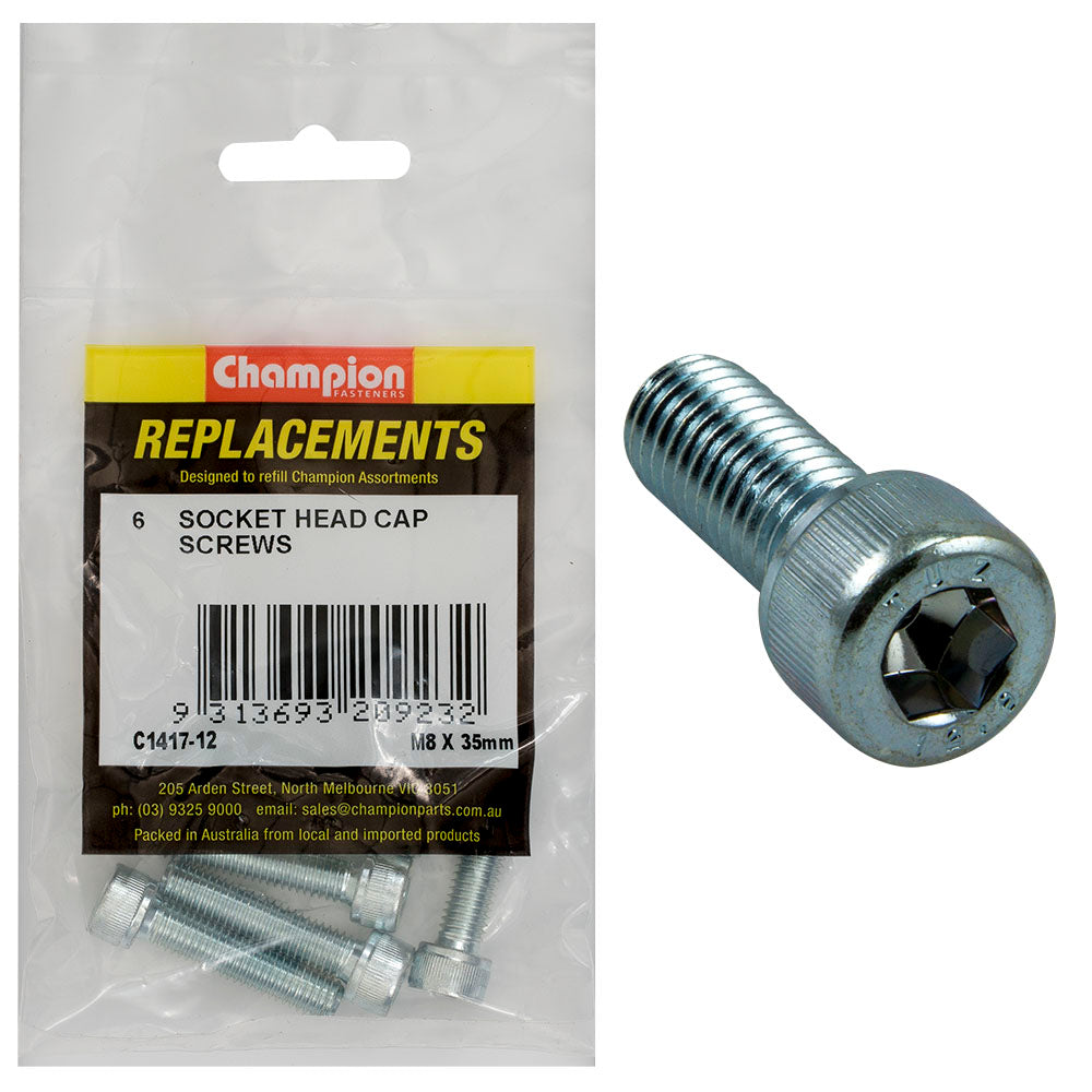 Champion M8 X 35Mm Socket Head Cap Screw-Din912-Gr12.9-6Pk
