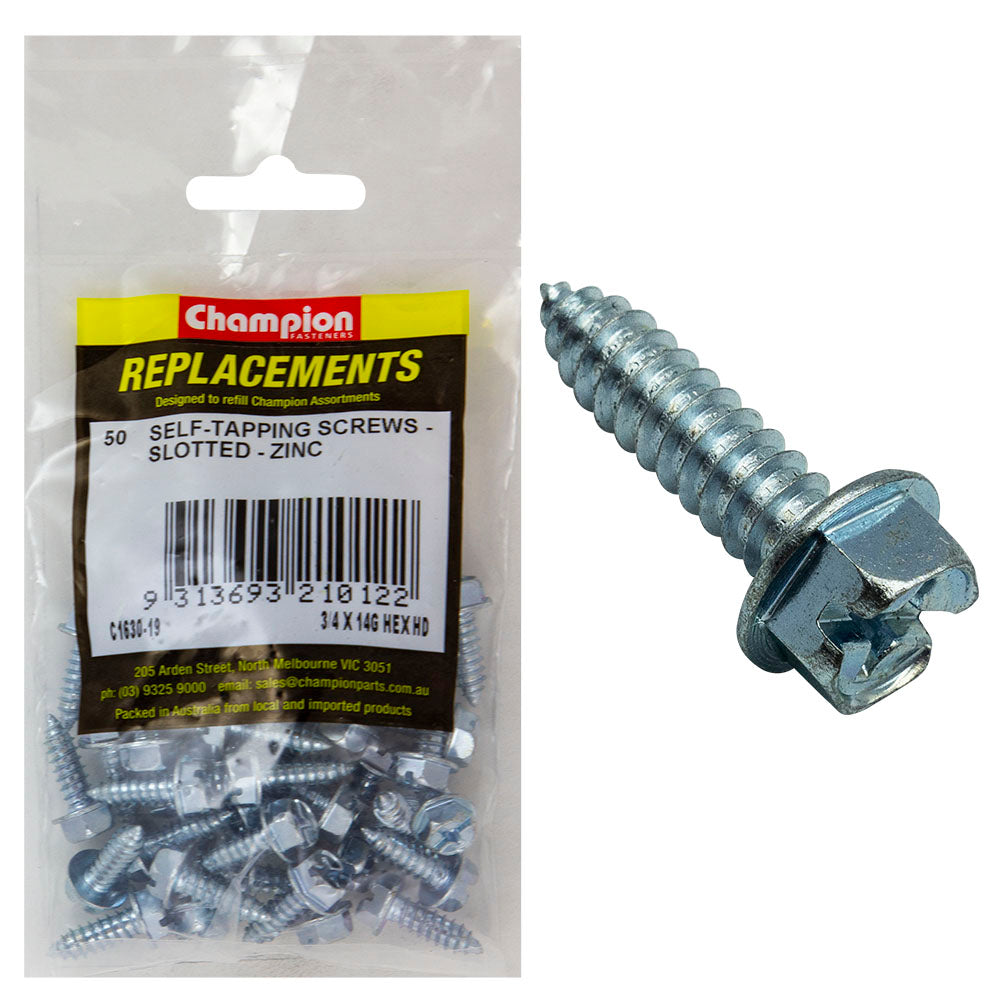 Champion 14G X 3/4In S/Tapping Screw Hex Head Phillips -50Pk