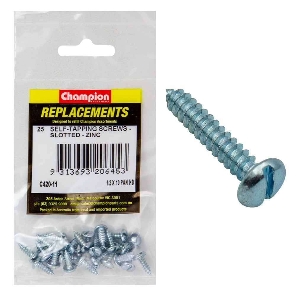 Champion 10G X 1/2In S/Tapping Screw Pan Head Slotted -25Pk
