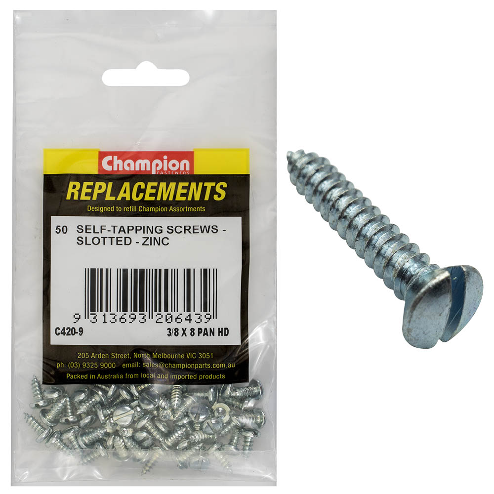 Champion 8G X 3/8In S/Tapping Screw Pan Head Slotted -50Pk