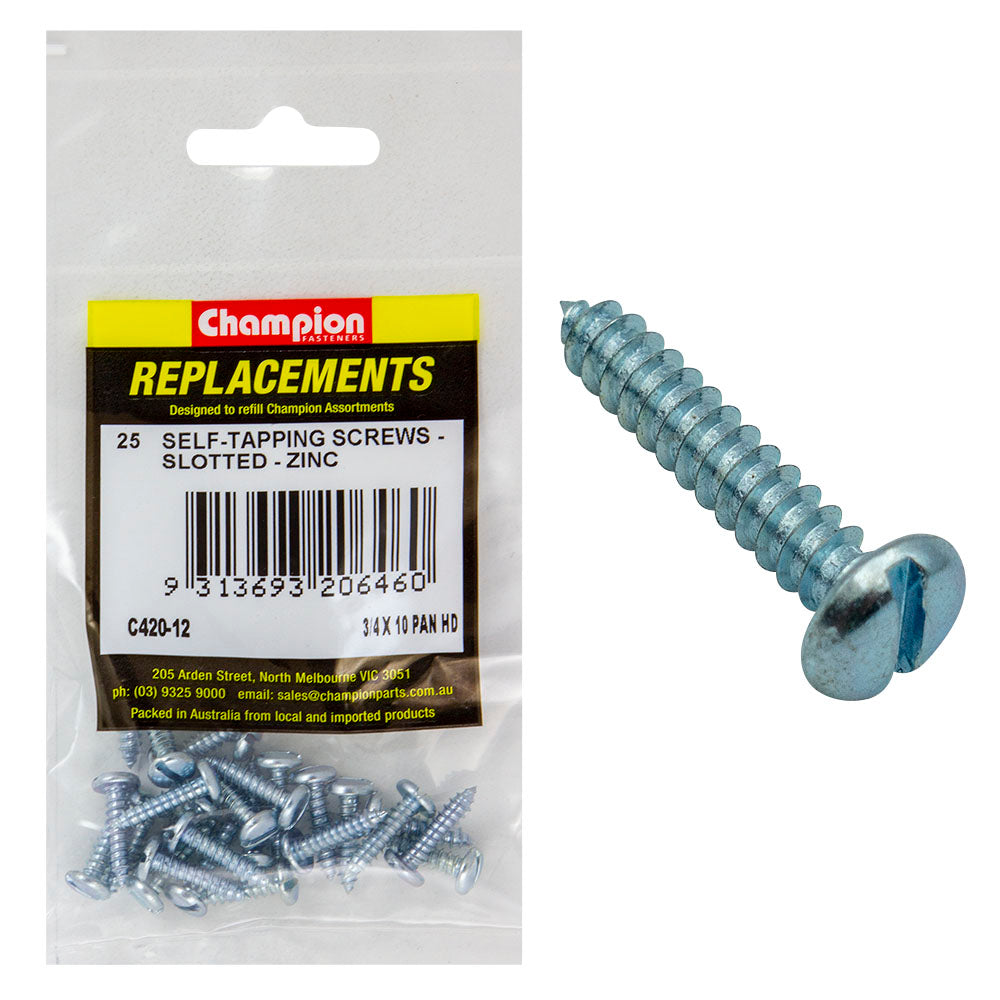 Champion 10G X 3/4In S/Tapping Screw Pan Head Slotted -25Pk