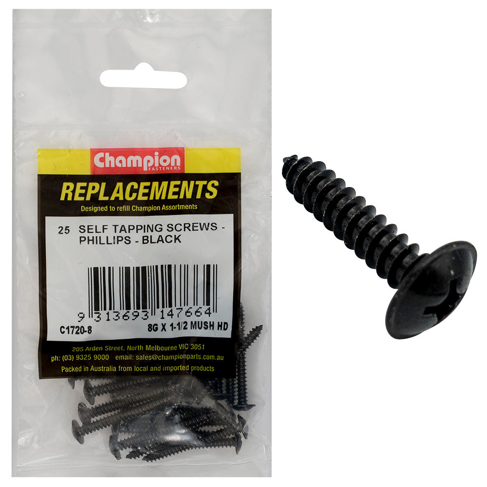 Champion 8G X 1-1/2In S/Tapping Screw Mushroom Head Ph -25Pk