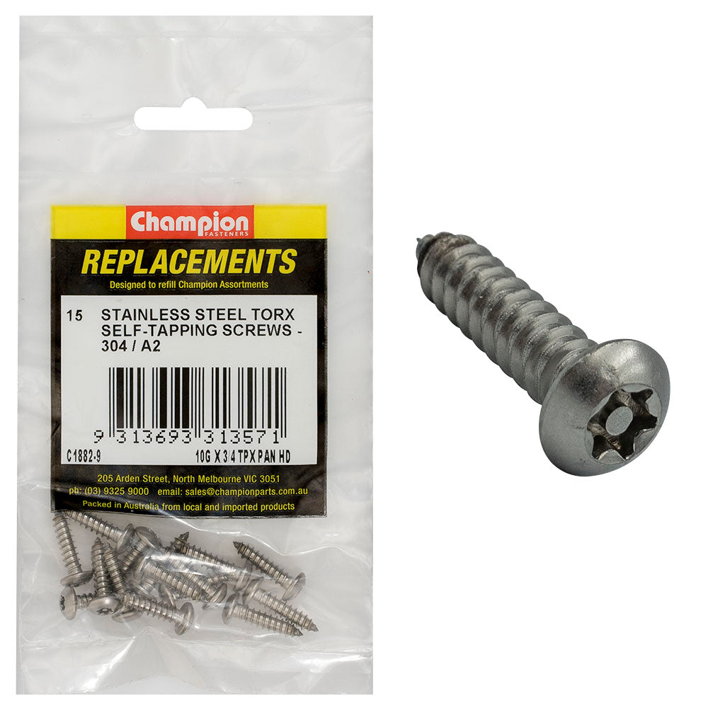 Champion 10G X 3/4In Self-Tapping Screw Pan Tpx 304/A2 -15Pk