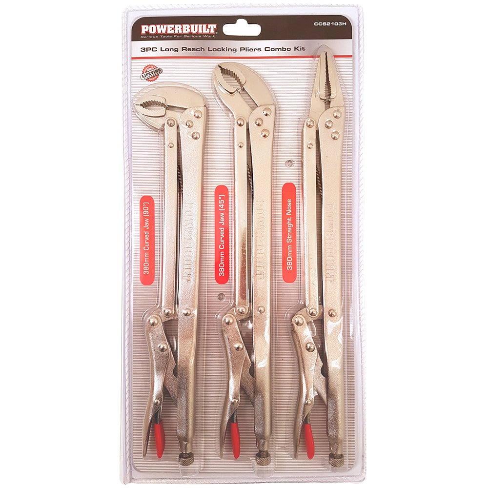 3Pc Long Reach Locking Pliers Combo Kit