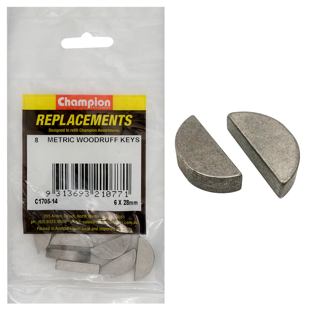 Champion 6 X 28Mm Metric Woodruff Keys -8Pk