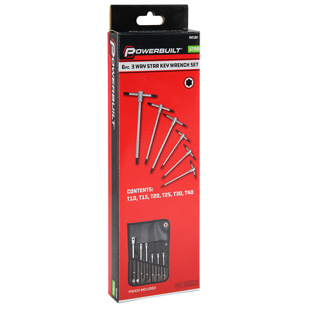 6Pc T-Handle 3-Way Torx Key Wrench Set