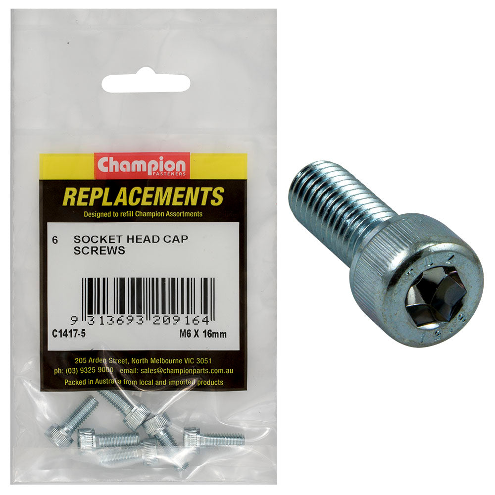 Champion M6 X 16Mm Socket Head Cap Screw-Din912-Gr12.9-6Pk
