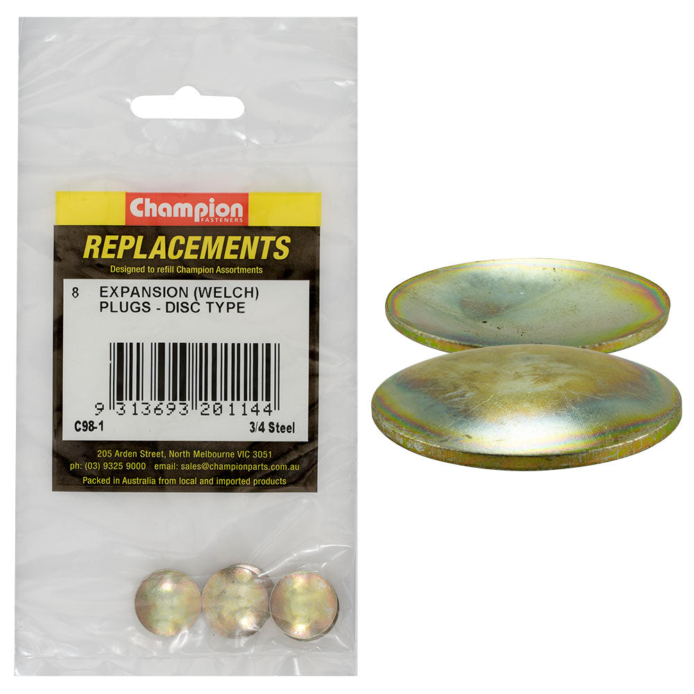 Champion 13/16In Brass Disc Plugs - 10Pk