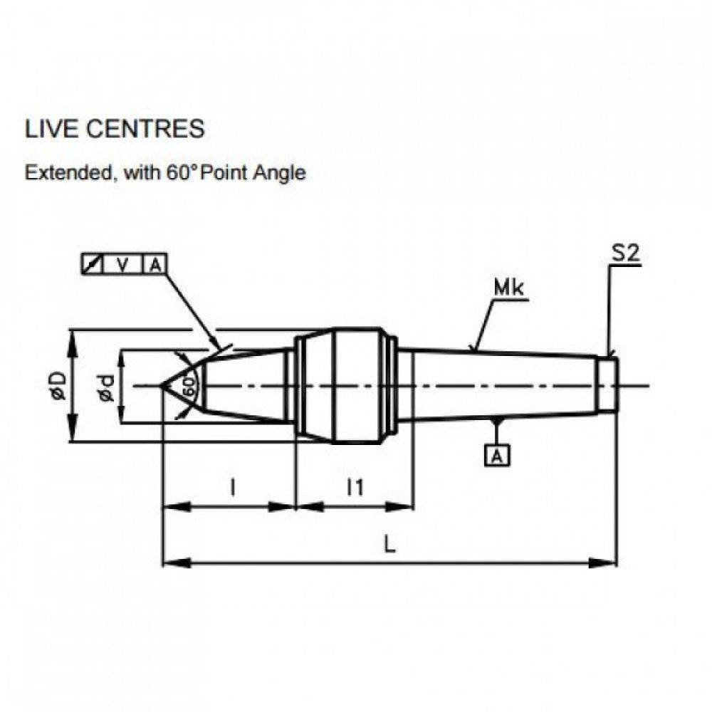 3Mt Extended Point Live Lathe Centre