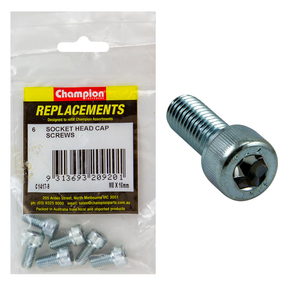 Champion M8 X 16Mm Socket Head Cap Screw-Din912-Gr12.9-6Pk