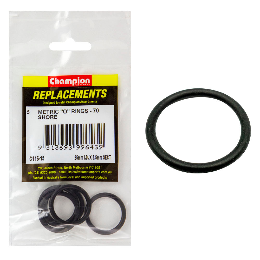 Champion 25Mm (I.D.) X 3.5Mm Metric O-Ring -5Pk