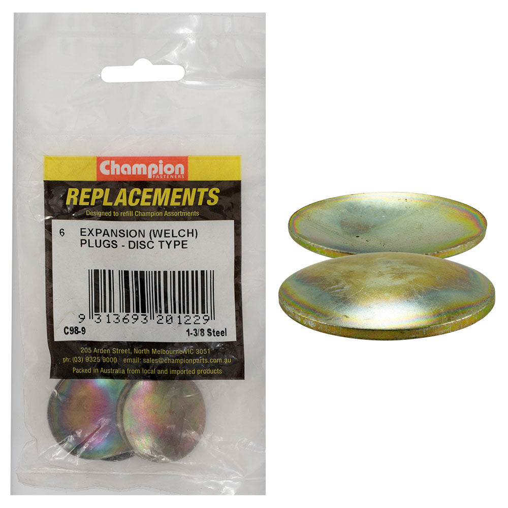 Champion 1-3/8In Expansion (Frost) Plug-Lens/Disc Type - 6Pk