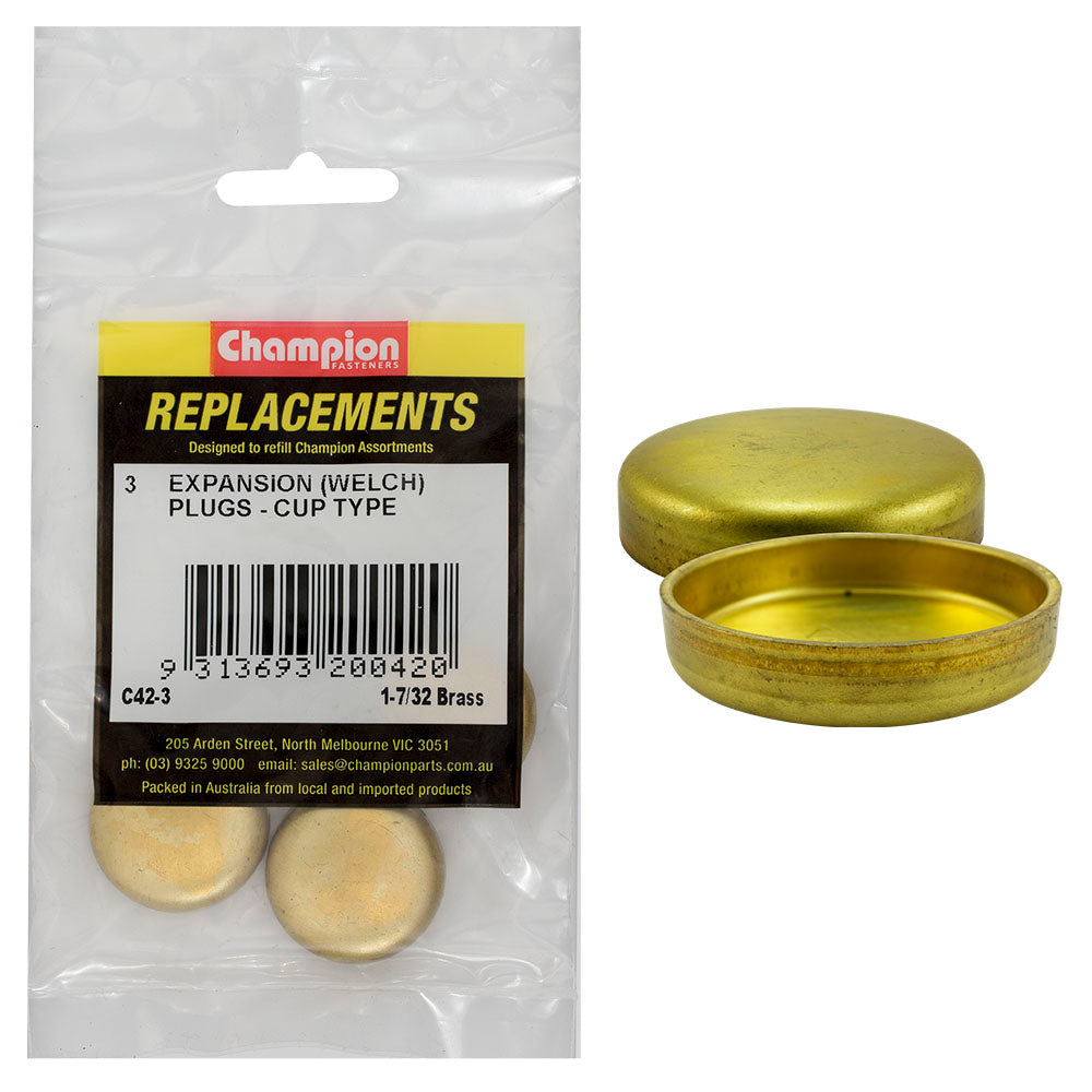 Champion 1-7/32In Brass Expansion (Frost) Plug-Cup Type-3Pk