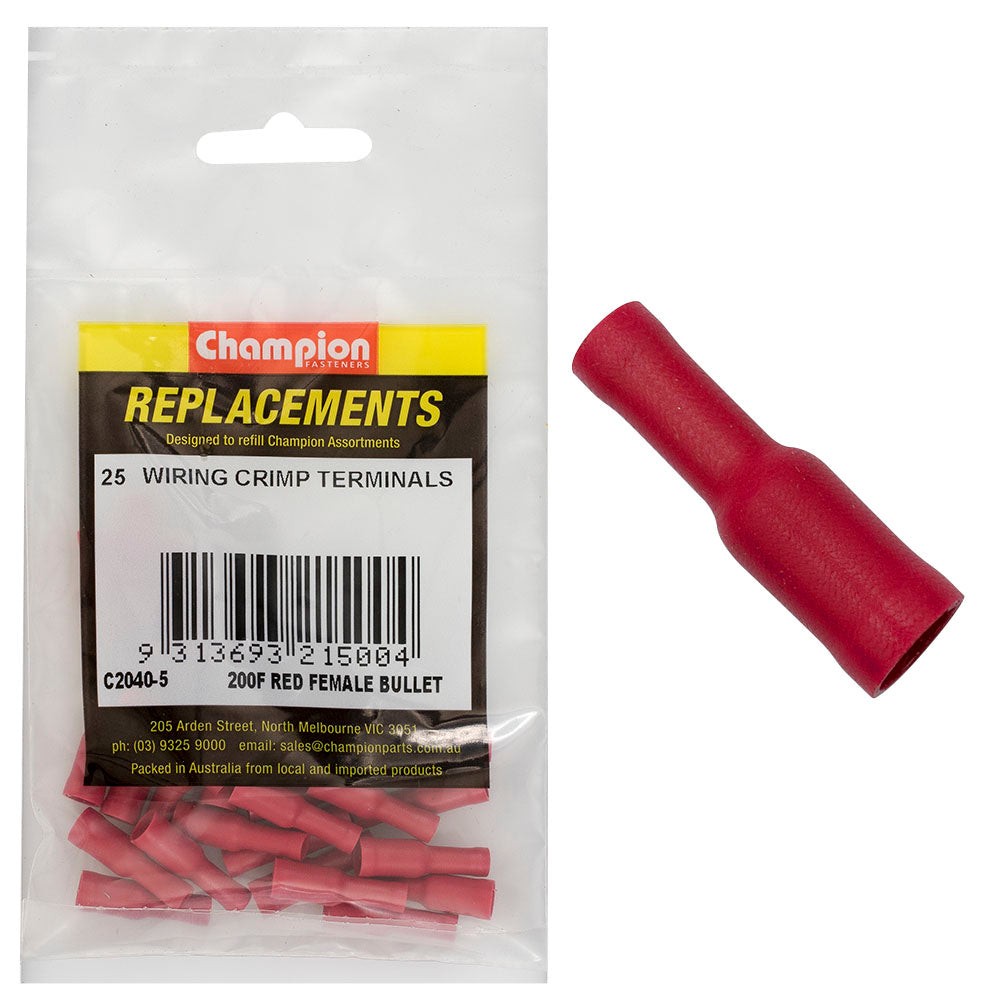 Champion Red Female Bullet Terminal -25Pk