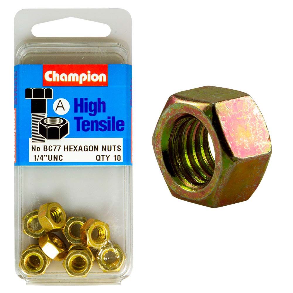 Champion 1/4In Unc Hex Nut (A) - Gr5