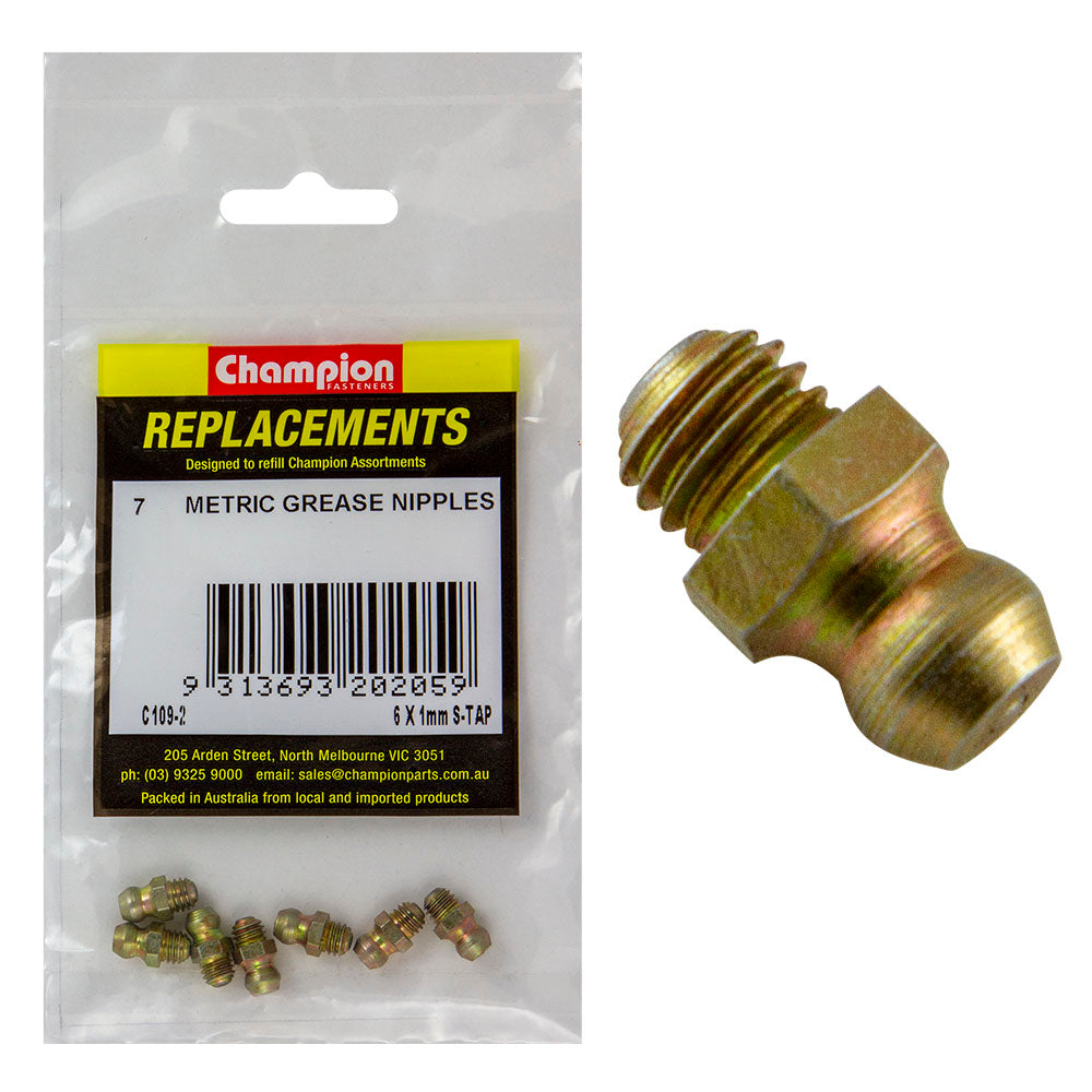 Champion M6 X 1.00Mm SelfTapping Grease Nipple 7Pk