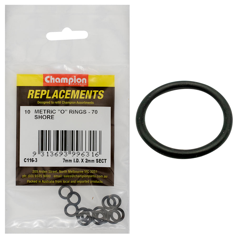 Champion 7Mm (I.D.) X 2Mm Metric O-Ring -10Pk