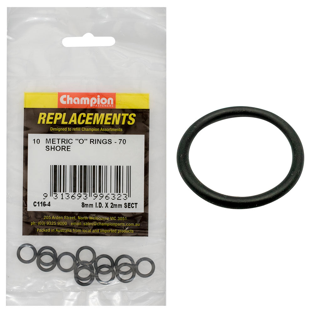 Champion 8Mm (I.D.) X 2Mm Metric O-Ring -10Pk
