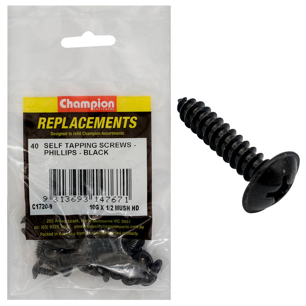 Champion 10G X 1/2In S/Tapping Screw Mushroom Head Ph -40Pk
