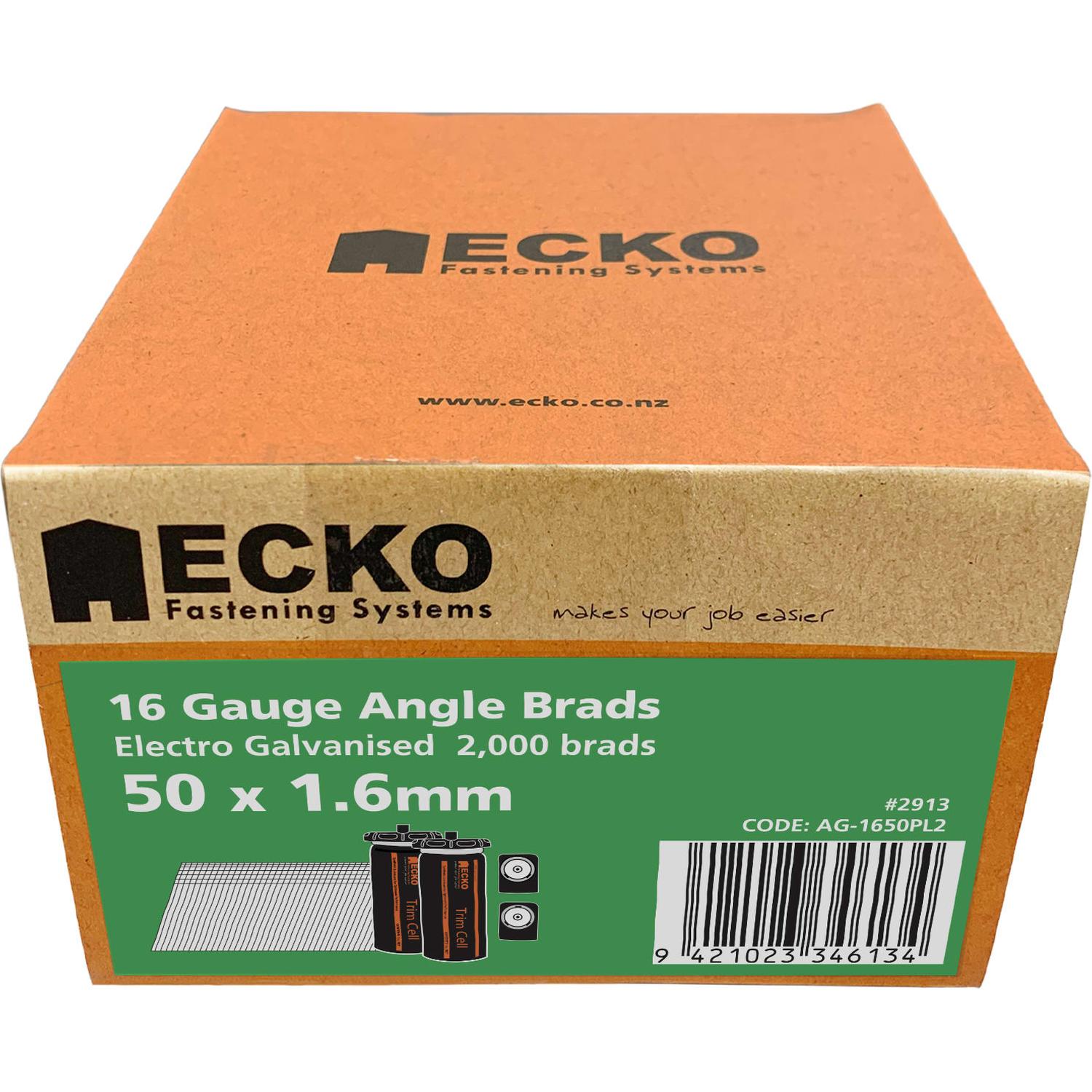 Ecko 16 Gauge Angle Brads Gas Pack 50 X 1.6Mm Electro Galvanised (2000)