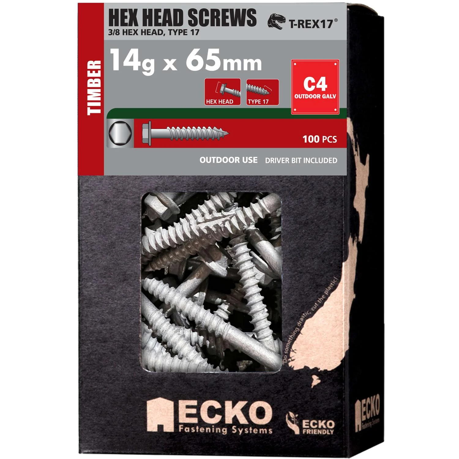 Ecko Hex Head Screws 14G X 65Mm Galvanised Class 4 (500 Box)