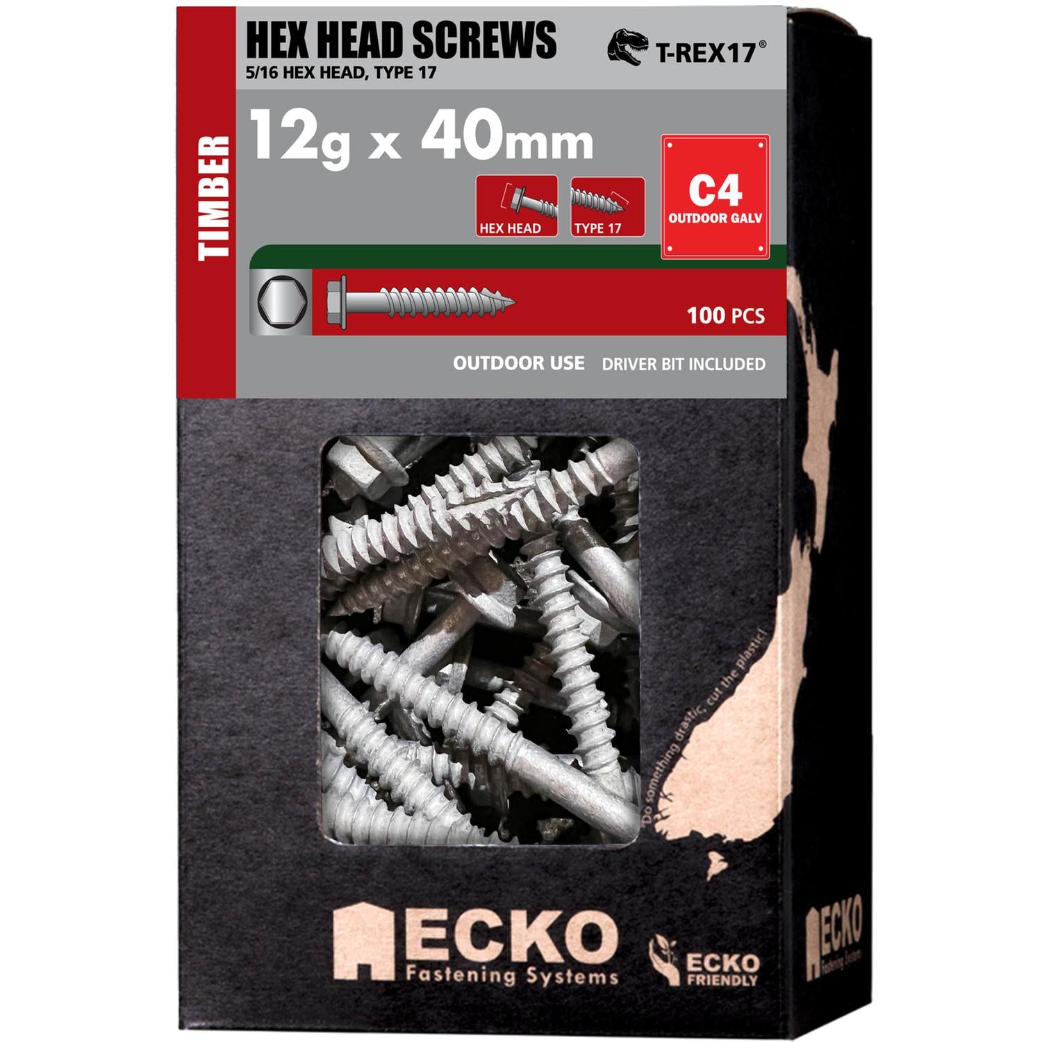 Ecko Hex Head Screws 12G X 40Mm Galvanised Class 4 (600 Box)