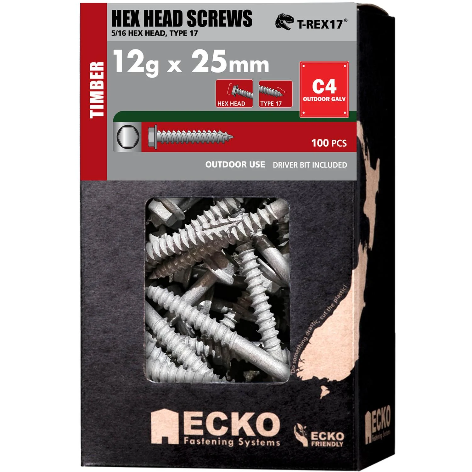 Ecko Hex Head Screws 12G X 25Mm Galvanised Class 4 (600 Box)