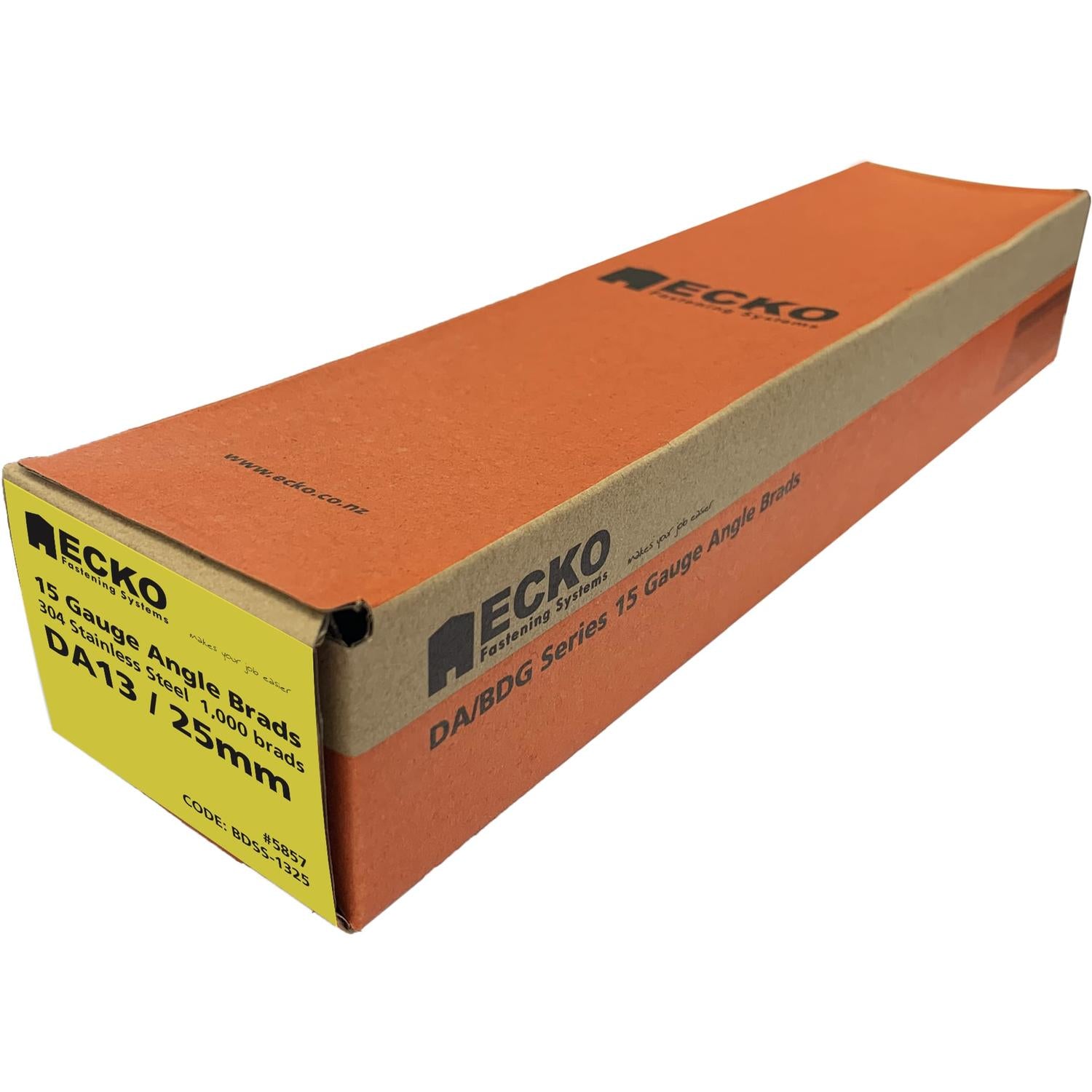 Ecko Da/Bdg Series 15 Gauge Angle Brads Gasless Pack Da13 X 25Mm, Pack Of 1000 304 Stainless Steel