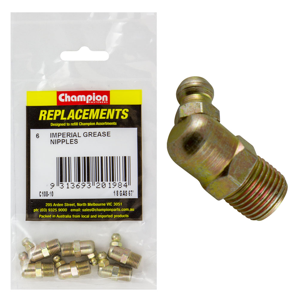 Champion 1/8In Bsp (Gas) 67.5-Deg. Grease Nipple -6Pk