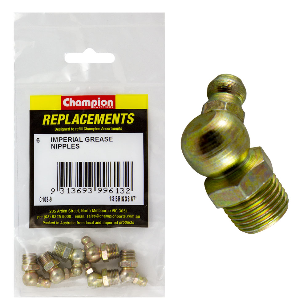Champion 1/8In Npt (Briggs) 67.5-Deg. Grease Nipple -6Pk
