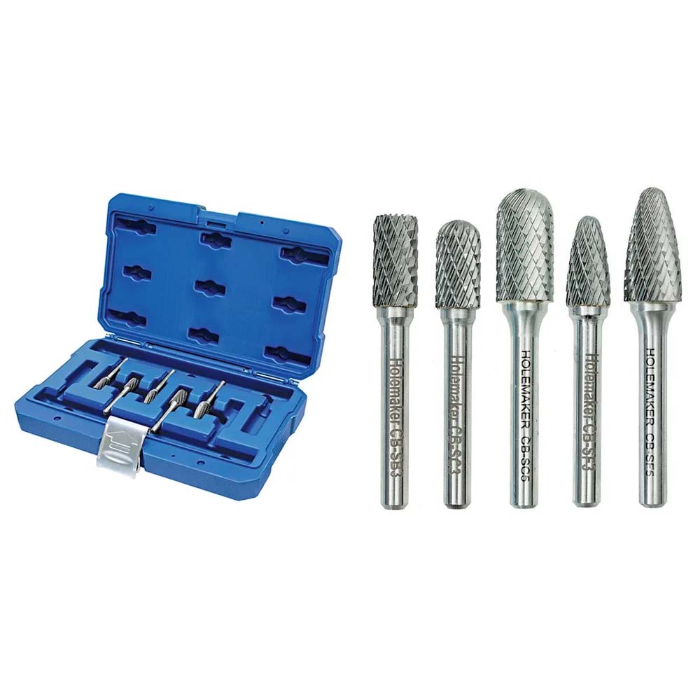 Holemaker 5Pc Carbide Burr Set-3/8 & 1/2In Hdx1/4In Dc