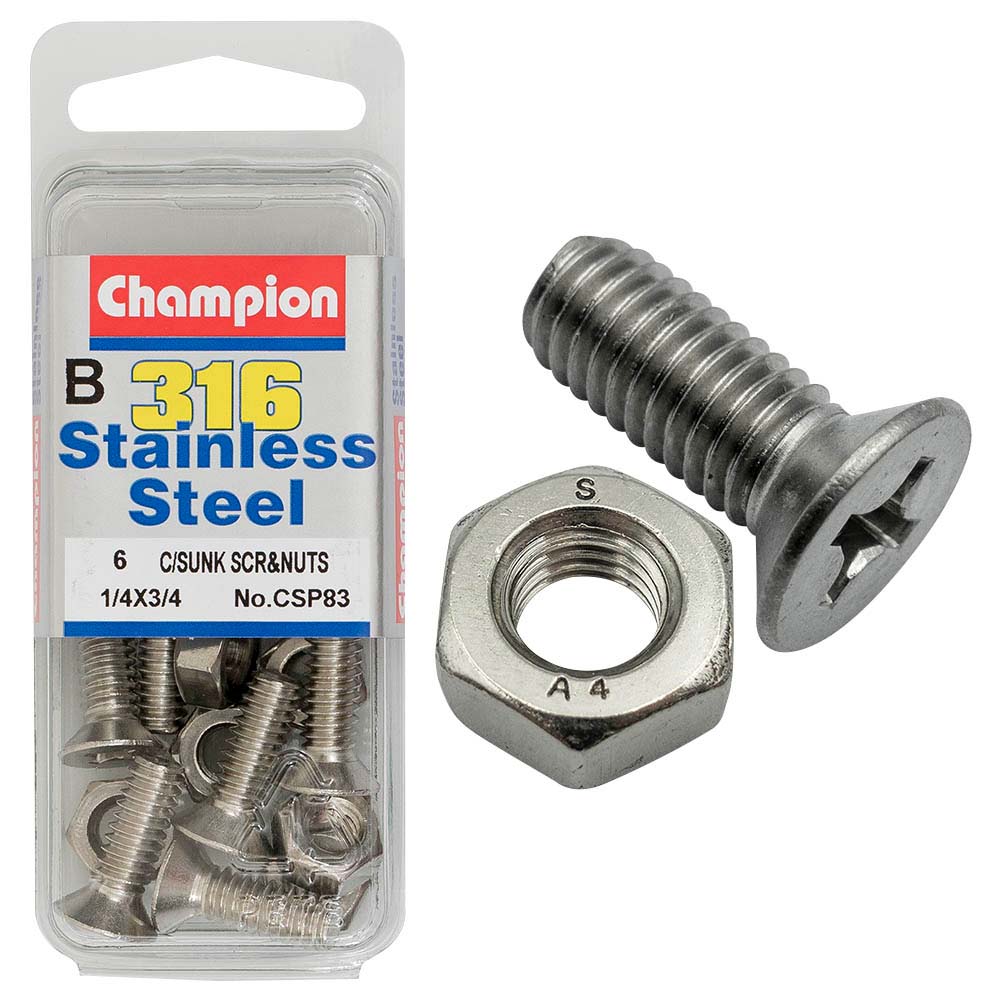 Champion 1/4In X 3/4In Unc Csk Set Screw 316/A4 (C)