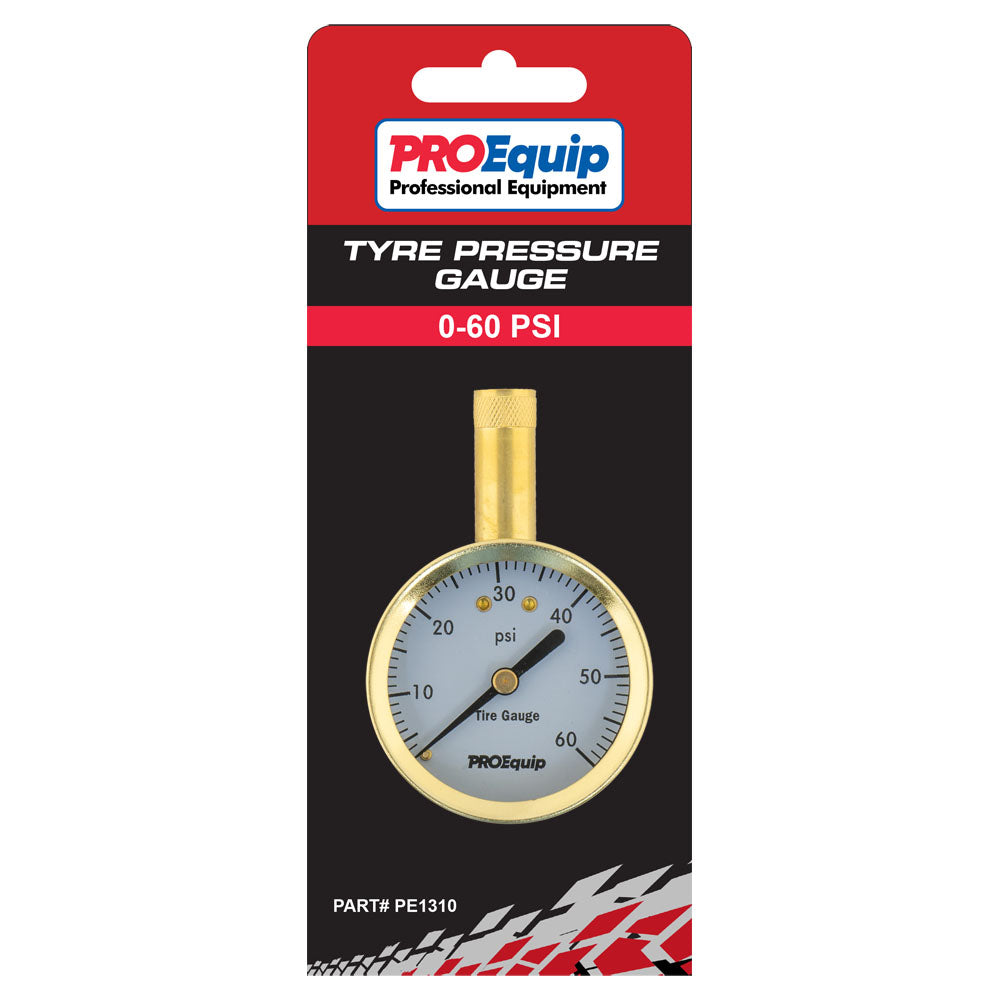 Proequip Tyre Pressure Gauge 0-60 Psi - Straight Chuck