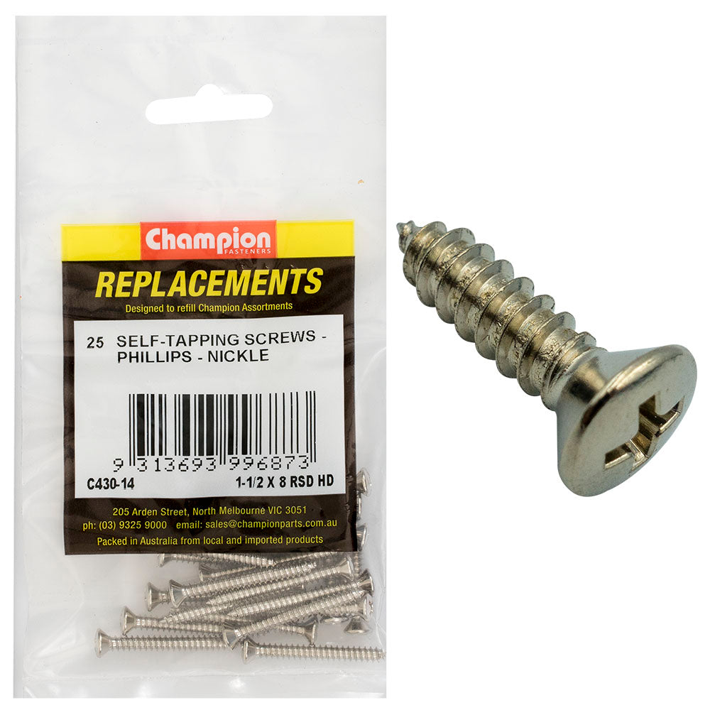 Champion 8G X 1-1/2In S/Tapping Screw Rsd Hd Phillips -25Pk