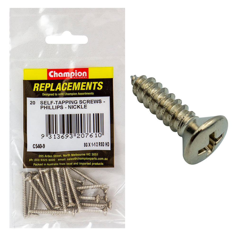Champion 8G X 1-1/2In S/Tapping Screw Rsd Hd Phillips -20Pk