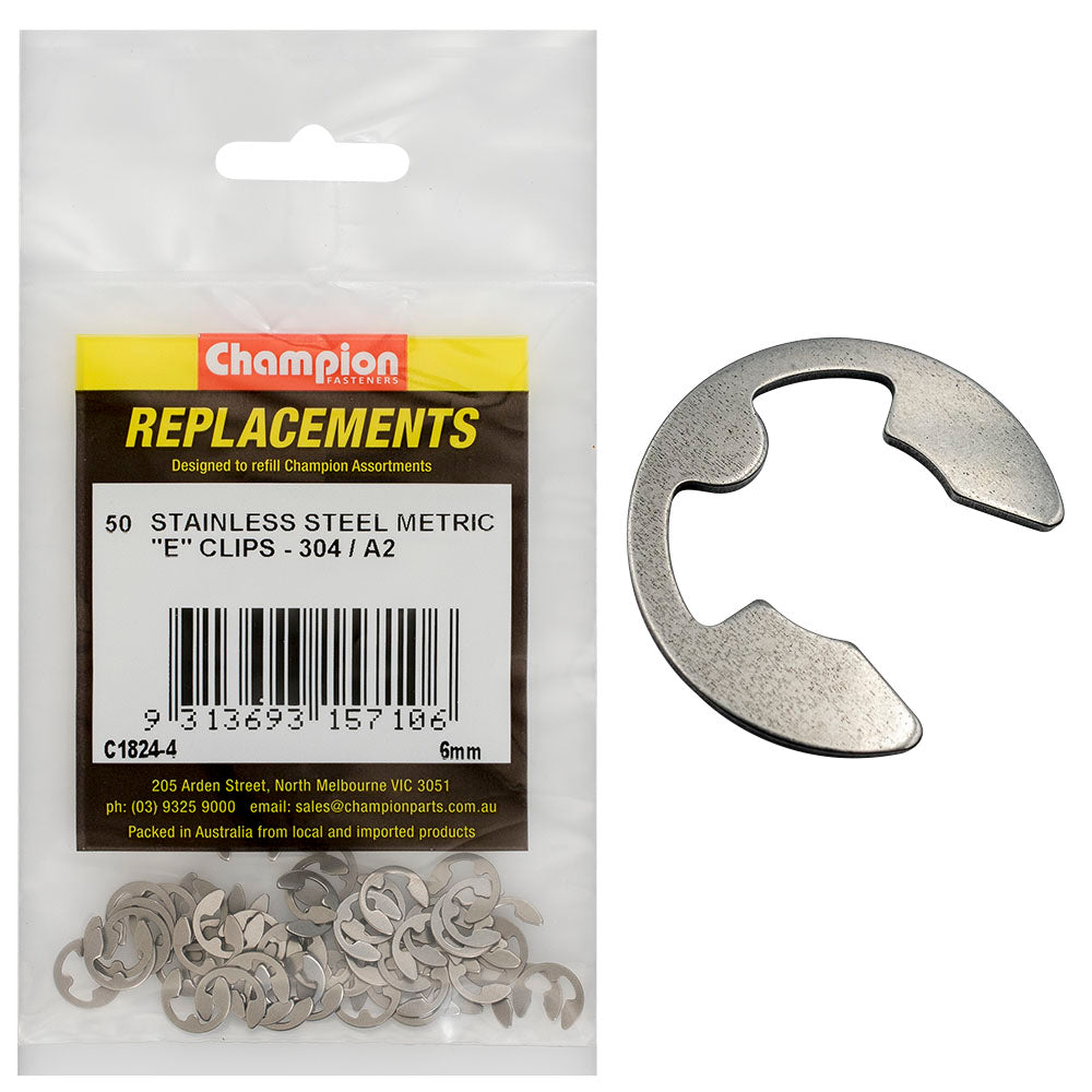 Champion 6Mm Stainless E-Clips 304/A2 -50Pk