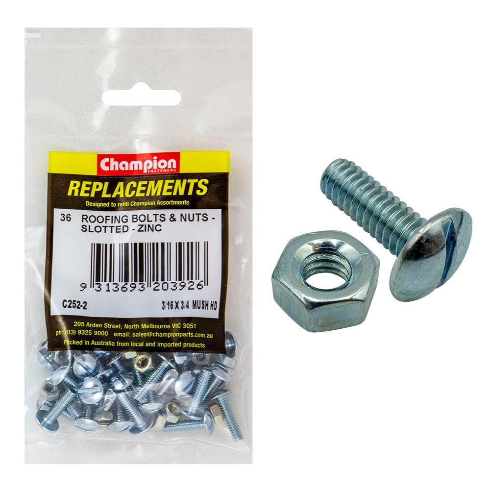 Champion 3/16 X 3/4In Unc Roofing Set Screw & Nut (Zn)-36Pk