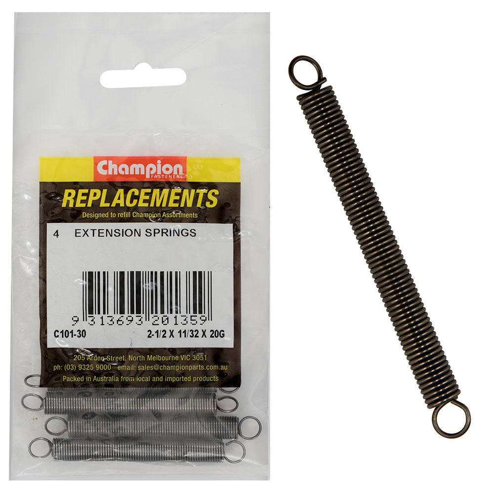 Champion 2-1/2(L) X 11/32In (O.D) X 20G Extension Spring-4Pk