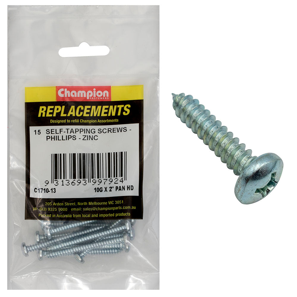 Champion 10G X 2In S/Tapping Screw Pan Hd Phillips (Zn)-15Pk