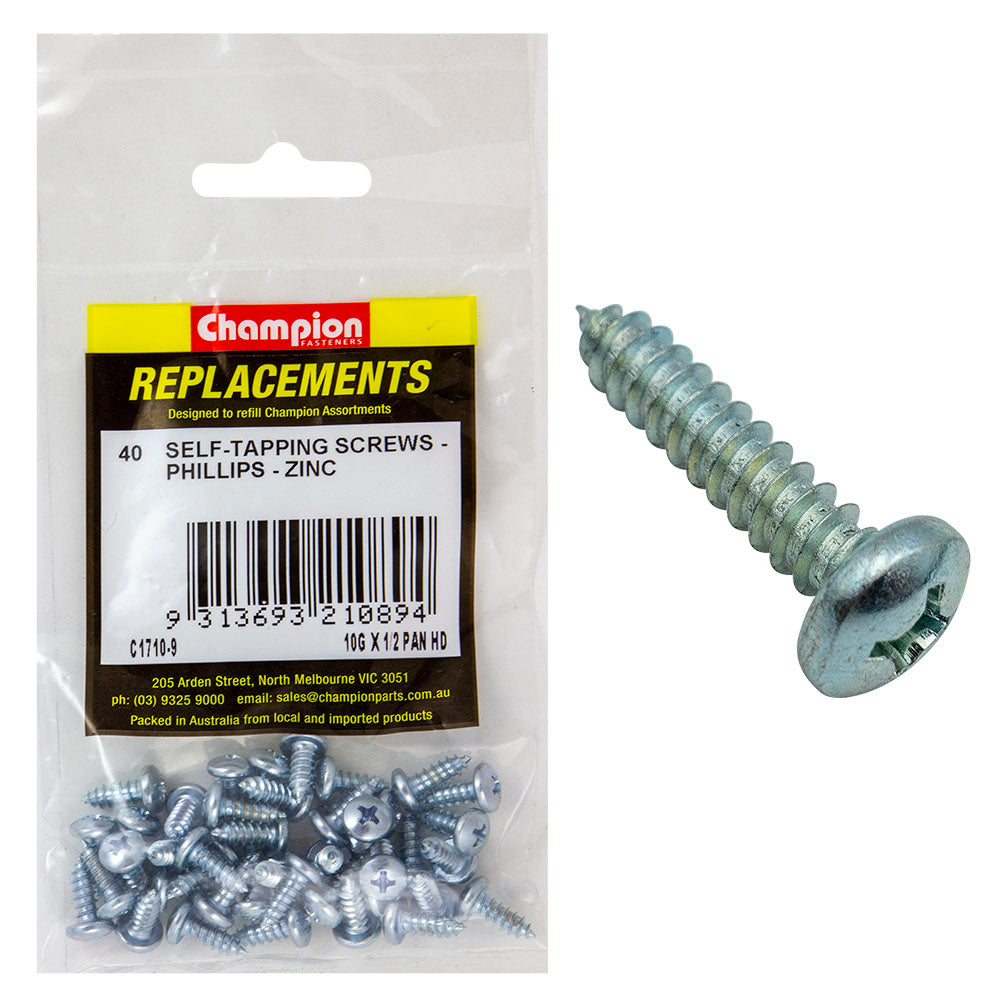 Champion 10G X 1/2In S/Tapping Screw Pan Head Phillips (Zn)