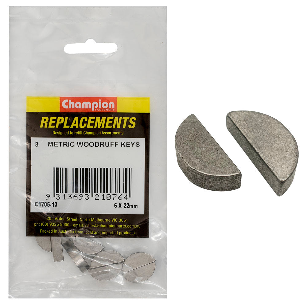 Champion 6 X 22Mm Metric Woodruff Keys -8Pk