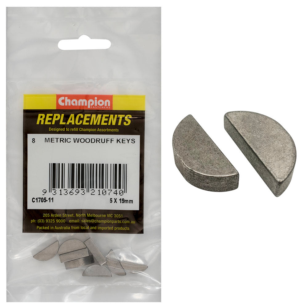 Champion 5 X 19Mm Metric Woodruff Keys -8Pk